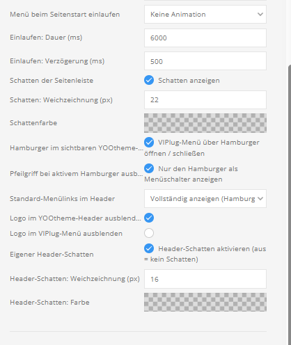 Builder-Einstellungen: Allgemein / Seiteninhalt – Teil 2