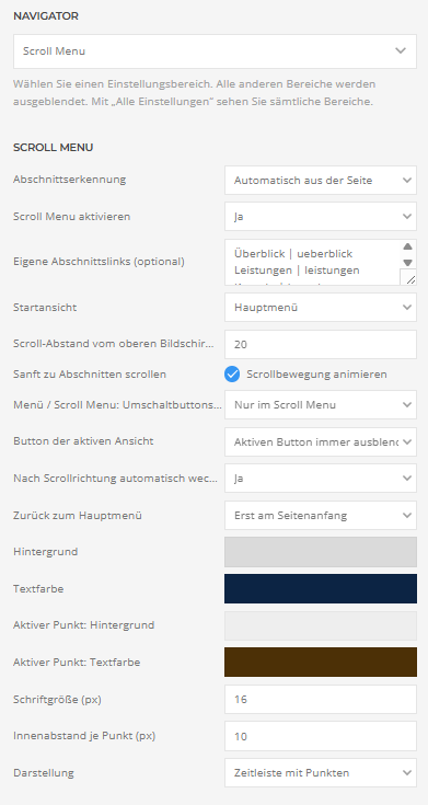 Builder-Einstellungen: Scroll Menu – Teil 1