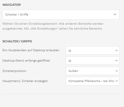 Builder-Einstellungen: Schalter / Griffe