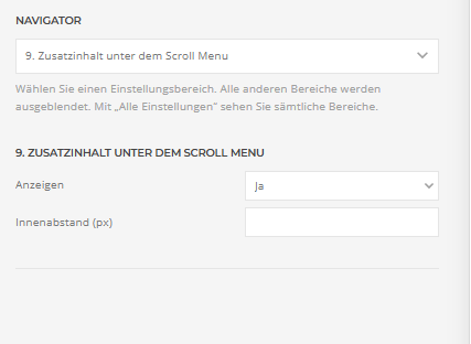 Builder-Einstellungen: 9. Zusatzinhalt unter dem Scroll Menu