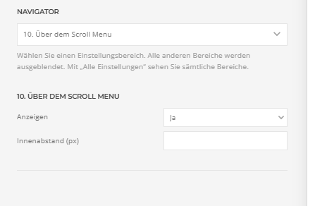 Builder-Einstellungen: 10. Über dem Scroll Menu