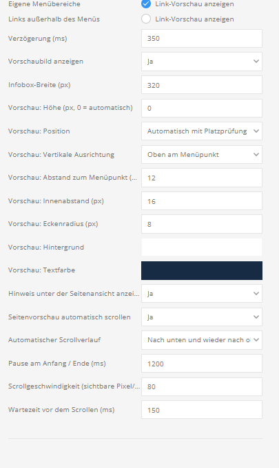 Builder-Einstellungen: Link-Vorschau – Teil 2