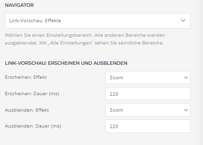 Builder-Einstellungen: Link-Vorschau: Erscheinen und Ausblenden