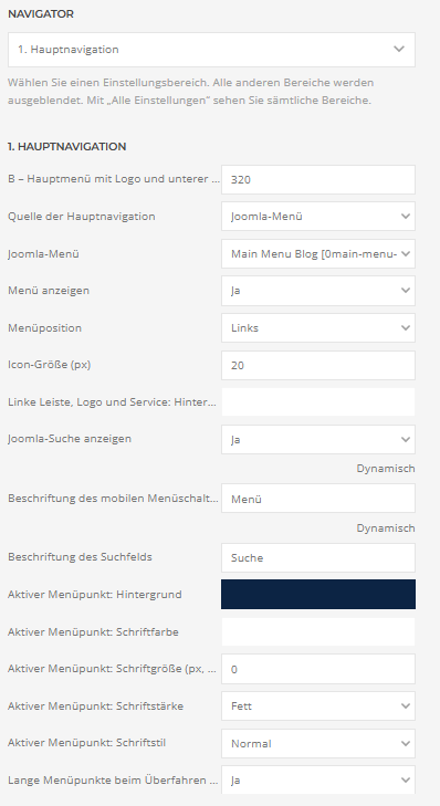 Builder-Einstellungen: 1. Hauptnavigation – Teil 1