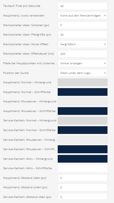 Builder-Einstellungen: 1. Hauptnavigation – Teil 2