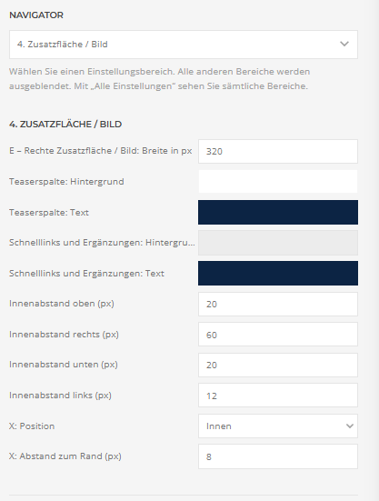 Builder-Einstellungen: 4. Zusatzfläche / Bild