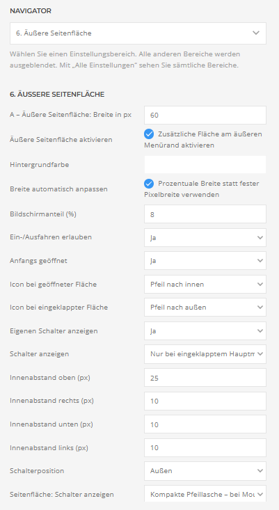 Builder-Einstellungen: 6. Äußere Seitenfläche