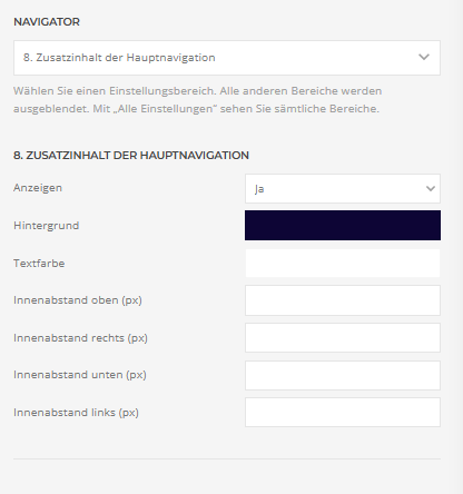 Builder-Einstellungen: 8. Zusatzinhalt der Hauptnavigation